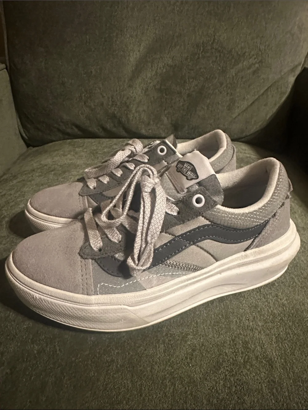 Vans Gray and White Old Skool Platform Sneakers